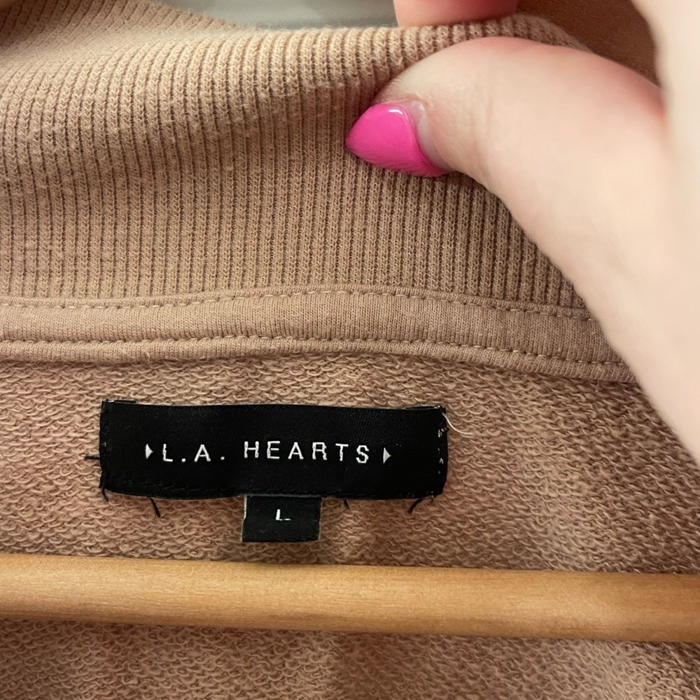 La Hearts Women's Tan Half-Zip Sweatshirt - Picture 3 of 4